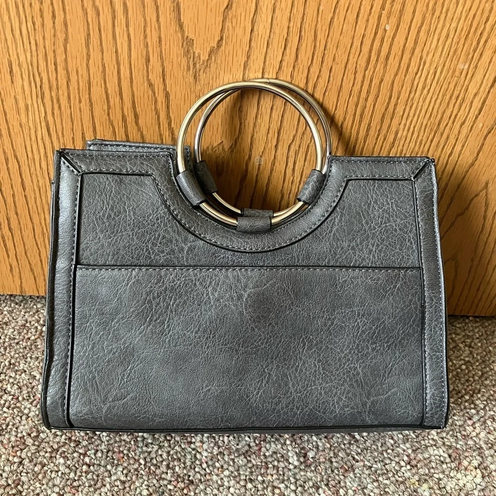 Enzo Angiolini Luxury Grey Handbag with Silver Accents Faux Leather